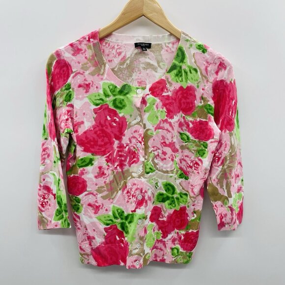 Talbots Petite Womens Size SP Small Floral Button Down Cardigan Sweater 1166 - Picture 2 of 6